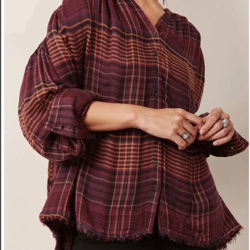 Free People Come On Over Plaid Button Down Top in Size XS
